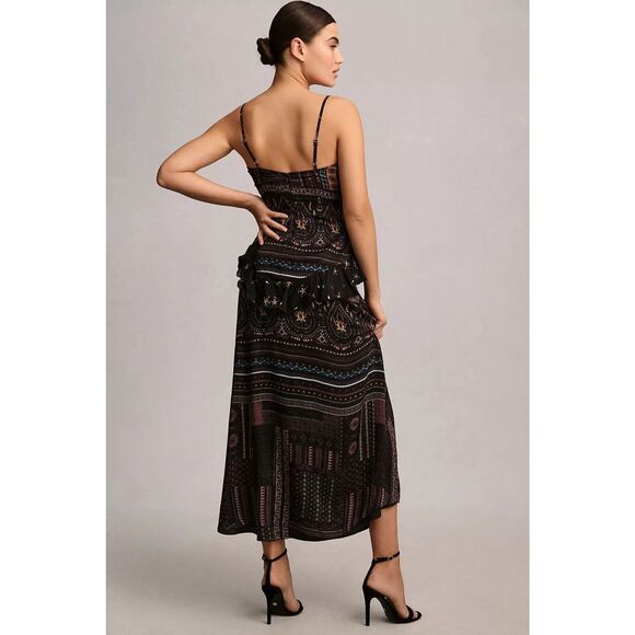 New Anthropologie Let Me Be Sheer Printed V-Neck Midi Dress Size L - Picture 3 of 9